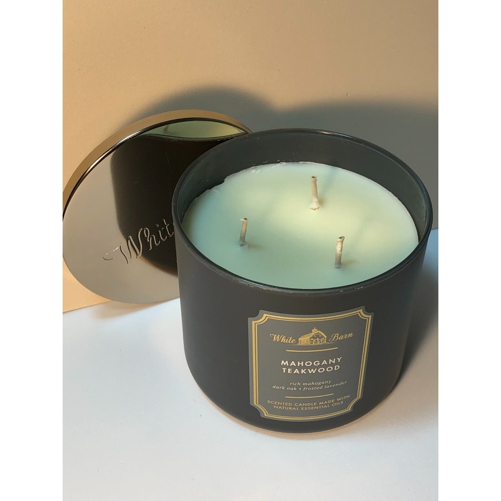 Bath & Body Works ~ White Barn "MAHOGANY TEAKWOOD" 3 Wick Scented Candle 14.5 oz